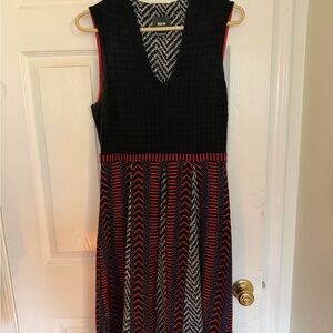 Maeve (Anthropologie) Black and Red Sleeveless V-Neck Knit Midi Dress